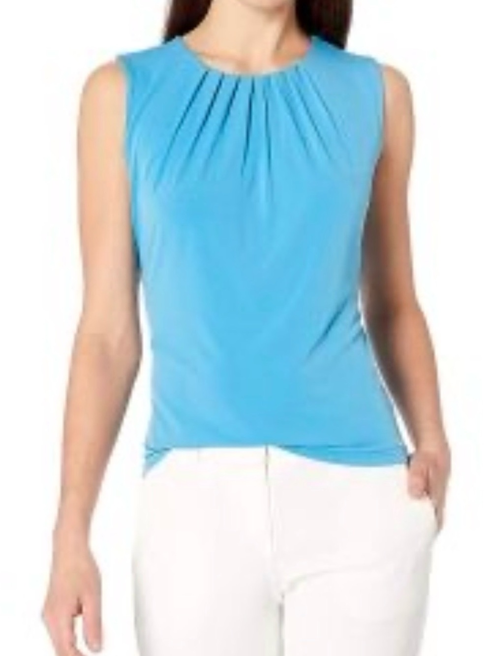 Calvin Klein Sleeveless Blouse Small pleated Light Turquoise Blue Career Work